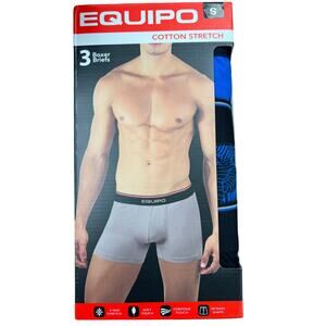 Equipo Men's Cotton Stretch Boxer Briefs, 3 Pack, Blue & Black, Size Small, New